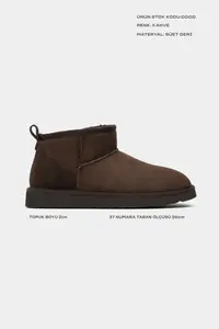 Nisantasi Shoes Coco Brown Suede Leather Thin Insole FURRY Women Boots - Image 2
