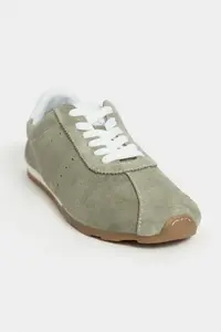 Nisantasi Shoes Ladin LIGHT Green SUEDE Leather Flat Sole Laced Women Sneakers - Image 3
