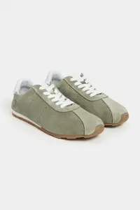 Nisantasi Shoes Ladin LIGHT Green SUEDE Leather Flat Sole Laced Women Sneakers - Image 5