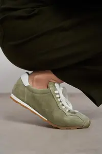 Nisantasi Shoes Ladin LIGHT Green SUEDE Leather Flat Sole Laced Women Sneakers - Image 6