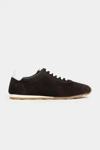 Nisantasi Shoes Ladin DARK Brown Suede Leather Flat Sole Laced Women Sneakers