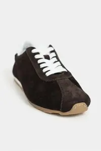 Nisantasi Shoes Ladin DARK Brown Suede Leather Flat Sole Laced Women Sneakers - Image 3