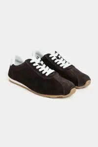 Nisantasi Shoes Ladin DARK Brown Suede Leather Flat Sole Laced Women Sneakers - Image 5
