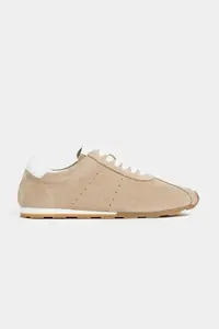 Nisantasi Shoes Ladin Beige Suede Leather Flat Sole Laced Women Sneakers