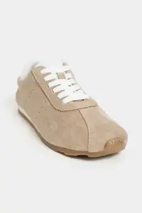 Nisantasi Shoes Ladin Beige Suede Leather Flat Sole Laced Women Sneakers - Image 3
