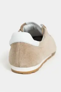 Nisantasi Shoes Ladin Beige Suede Leather Flat Sole Laced Women Sneakers - Image 4
