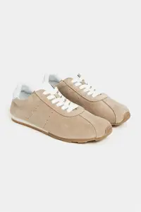 Nisantasi Shoes Ladin Beige Suede Leather Flat Sole Laced Women Sneakers - Image 5