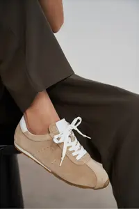 Nisantasi Shoes Ladin Beige Suede Leather Flat Sole Laced Women Sneakers - Image 6