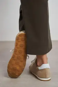 Nisantasi Shoes Ladin Beige Suede Leather Flat Sole Laced Women Sneakers - Image 9