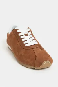 Nisantasi Shoes Ladin Tan Suede Leather Flat Sole Laced Women Sneakers - Image 3
