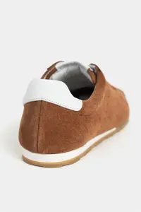 Nisantasi Shoes Ladin Tan Suede Leather Flat Sole Laced Women Sneakers - Image 4