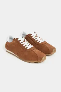 Nisantasi Shoes Ladin Tan Suede Leather Flat Sole Laced Women Sneakers - Image 5