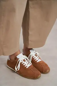 Nisantasi Shoes Ladin Tan Suede Leather Flat Sole Laced Women Sneakers - Image 7