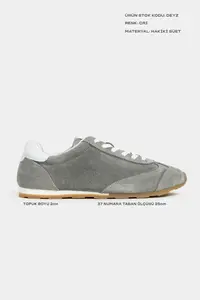 Nisantasi Shoes Deyz GRAY GENUINE SUEDE Laced Women Sneakers - Image 2