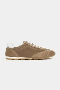 Nisantasi Shoes Deyz ROME BEIGE GENUINE SUEDE Laced Women Sneakers