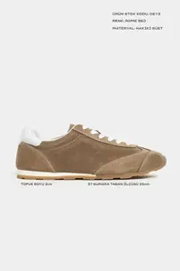 Nisantasi Shoes Deyz ROME BEIGE GENUINE SUEDE Laced Women Sneakers - Image 2