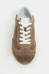 Nisantasi Shoes Deyz ROME BEIGE GENUINE SUEDE Laced Women Sneakers - Image 3