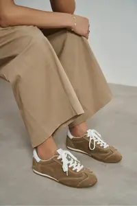 Nisantasi Shoes Deyz ROME BEIGE GENUINE SUEDE Laced Women Sneakers - Image 6