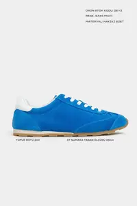 Nisantasi Shoes Deyz Saks Blue BLUE GENUINE SUEDE Laced Women Sneakers - Image 2