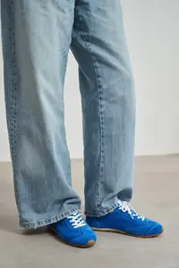 Nisantasi Shoes Deyz Saks Blue BLUE GENUINE SUEDE Laced Women Sneakers - Image 7