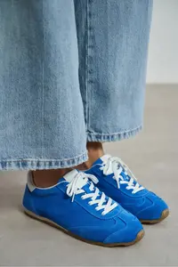 Nisantasi Shoes Deyz Saks Blue BLUE GENUINE SUEDE Laced Women Sneakers - Image 8
