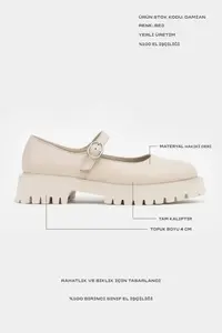 Nisantasi Shoes DAMIAN Beige GENUINE Leather Hair Clip Detailed Thick Taban Women Loafer Shoes - Image 3