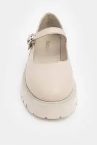 Nisantasi Shoes DAMIAN Beige GENUINE Leather Hair Clip Detailed Thick Taban Women Loafer Shoes - Image 4