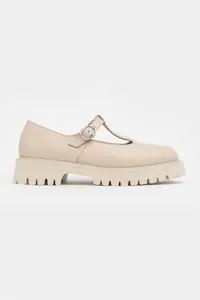 Nisantasi Shoes Stana Beige GENUINE Leather Hair Clip Detailed Thick Taban Women Shoes