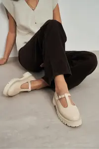 Nisantasi Shoes Stana Beige GENUINE Leather Hair Clip Detailed Thick Taban Women Shoes - Image 2