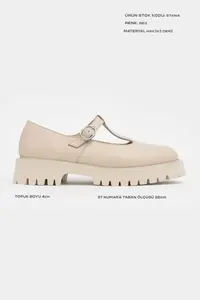 Nisantasi Shoes Stana Beige GENUINE Leather Hair Clip Detailed Thick Taban Women Shoes - Image 3
