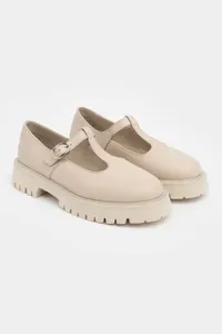 Nisantasi Shoes Stana Beige GENUINE Leather Hair Clip Detailed Thick Taban Women Shoes - Image 6