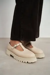 Nisantasi Shoes Stana Beige GENUINE Leather Hair Clip Detailed Thick Taban Women Shoes - Image 8