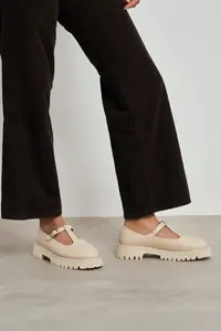 Nisantasi Shoes Stana Beige GENUINE Leather Hair Clip Detailed Thick Taban Women Shoes - Image 9