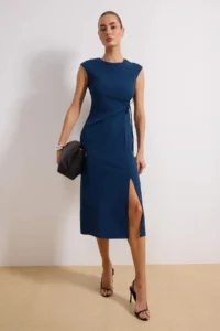 TRENDYOLMİLLA Petrol Blue Blue Blue Binding Detailed Midi Weaving Dress - Image 2