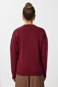 Happiness İstanbul Women's Burgundy Embroidered Beaded Knitwear Cardigan - Image 4