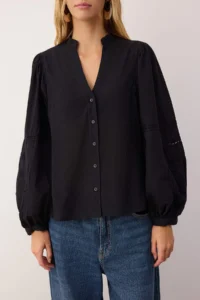 TRENDYOLMİLLA Black Sleeves Lace Stripe Detailed Boho Shirt - Image 4