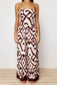 TRENDYOLMiLLA Ethnic Patterned Patterned Weaving Strapless Blouse Pants Beach Set - Image 6