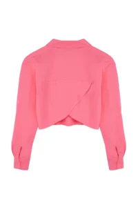 TRENDYOLMİLLA Pink Crop Weaving Low-cut back linen look Beach Shirt - Image 9
