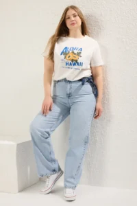 Trendyol Curve Mavi High Waist Wide Leg plus size jeans - Image 2