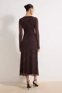 TRENDYOLMİLLA Brown Abstract Ruffle / Drape Maxi Knitting Dress - Image 4