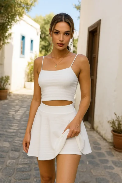 Ceylen High Waist Mini Skirt with Shorts Detail