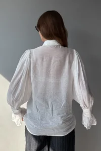 TRENDYOLMİLLA White Binding Detailed Lightly Transparent Soft Feeling Boho Shirt - Image 5