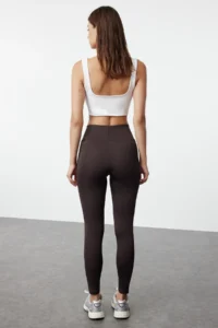 TRENDYOLMİLLA Dark Brown Wide Waist Elastic Extra Shaping Full Size Knitting Sports Leggings - Image 5