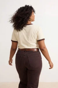 Trendyol Curve Stone 100% Cotton Embroidered Kontrast Biye Detailed Knitting Plus Size T-Shirt - Image 2