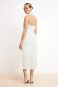 TRENDYOLMİLLA White Material Midi Weaving Dress - Image 4