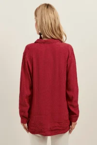 Olalook Women's Red Tiny Polka Dot Casual Viscose Shirt - Image 3