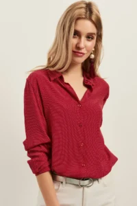 Olalook Women's Red Tiny Polka Dot Casual Viscose Shirt - Image 4