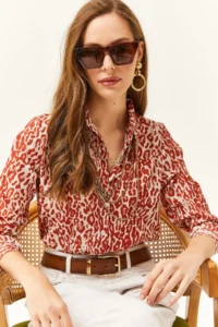 Olalook Women Brick Rejection Leopard Weaving Shirt - Image 3