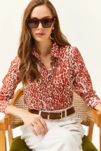 Olalook Women Brick Rejection Leopard Weaving Shirt - Image 4