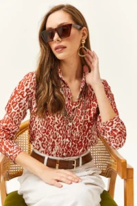 Olalook Women Brick Rejection Leopard Weaving Shirt - Image 5